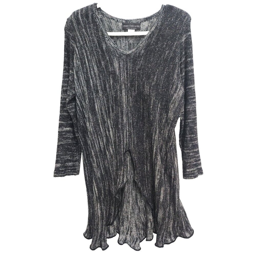 Vintage Vivian Chan Shaw‎ Womens Lagenlook Tunic Top XL Black Marled 3/4 Sleeve